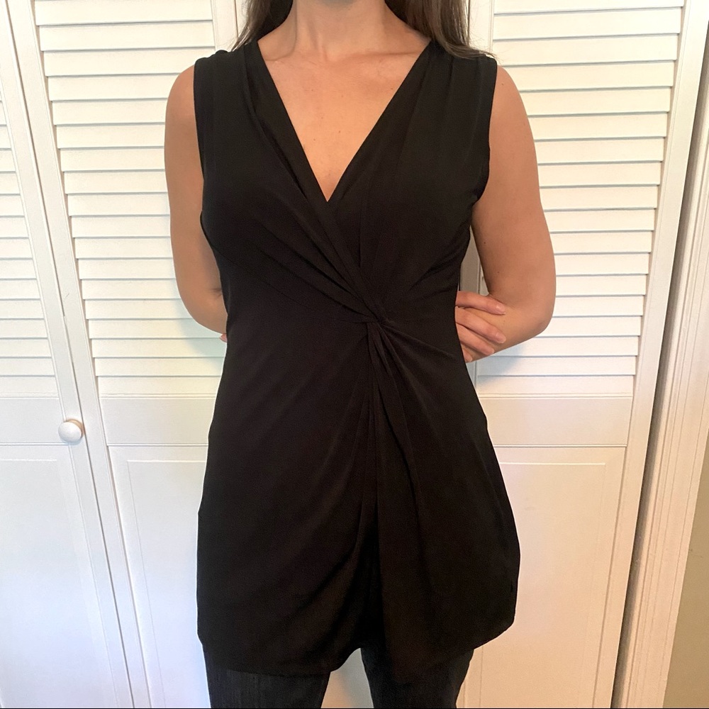 WHBM Black Top With a Plunging Faux Twist Neckline
